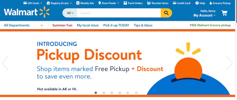 Walmart is spending heavily to enhance its ecommerce capabilities. This includes acquiring innovative ecommerce retailers and investing in technology infrastructure. Walmart's "Pickup Discount," shown above, rewards customers who buy online and pick up at a local Walmart store.