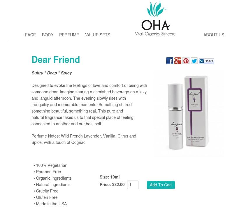 A quiet, rich calm comes across in this product description, for "Dear Friend" perfume, from OHA.  It reads, in part, "Designed to evoke the feelings of love and comfort of being with someone dear. Imagine sharing a cherished beverage on a lazy and languid afternoon. The evening slowly rises with tranquility and memorable moments."