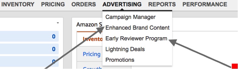 For those brands that use Fulfillment by Amazon and are enrolled in Brand Registry, there are two marketing options: "Enhanced Brand Content" and "Early Reviewer Program."