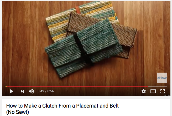 Screenshot of a video showing how to turn a placemat into a clutch purse.