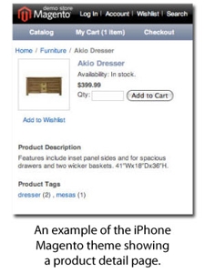 An example of Magento's iPhone theme for a product detail page.