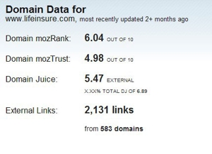 Linkscape Example two, shows mozRank