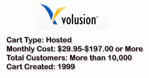 Volusion is a hosted shopping cart that costs $29.95 to $197.00 or more each month.