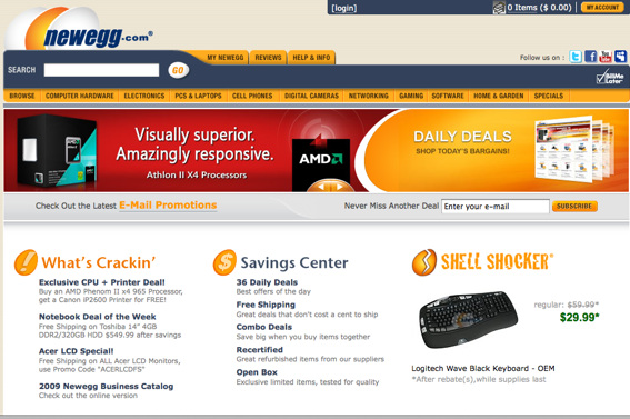 Newegg.com, screenshot of home page.