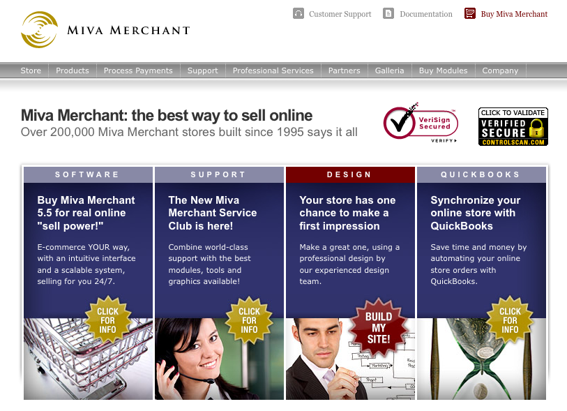 Screen capture of Miva Merchant's home page.