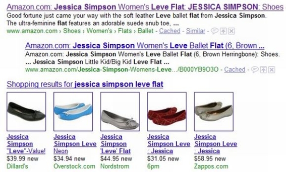 Screenshot of Google search results for "Jessica Simpson Leve Flat."