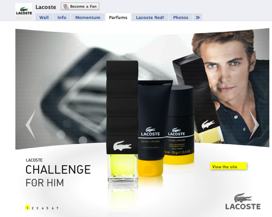Screenshot of Lacoste's 'Parfum' page on Facebook.