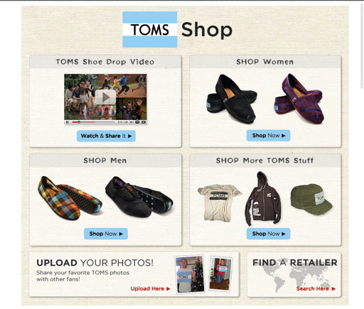 Screenshot of TOMS Shoes page on Facebook.