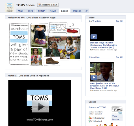 Screenshot of TOMS Shoes video page on Facebook.