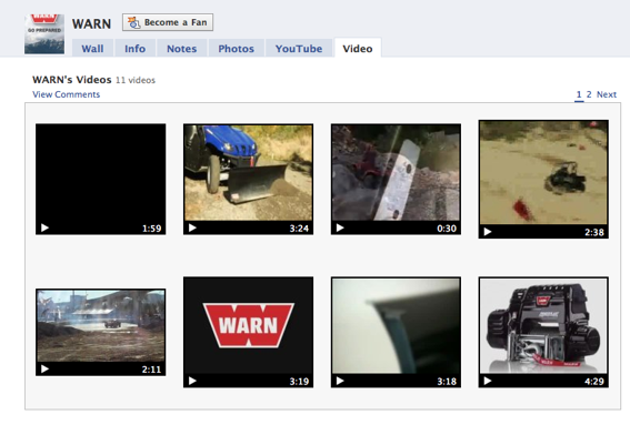 Screenshot of WARN videos on Facebook.