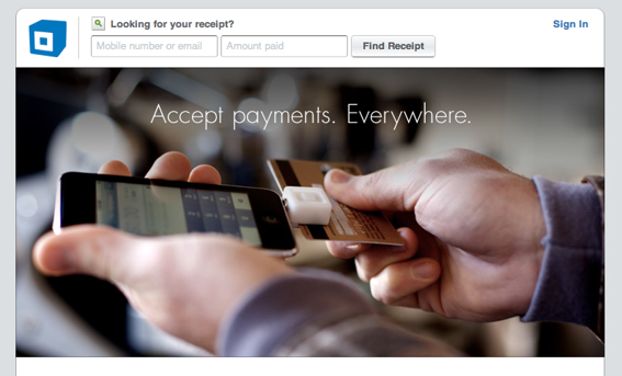 Screen capture from Square's home page.