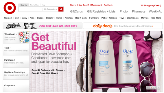 Target.com home page.