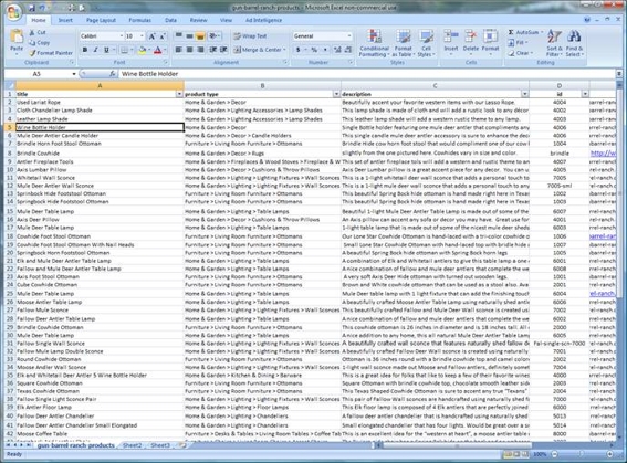 Screen capture of Excel spreadsheet, Gun Barrel Ranch.