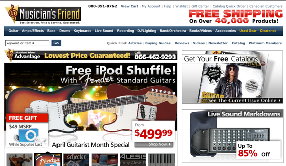 MusiciansFriend.com home page screen capture.