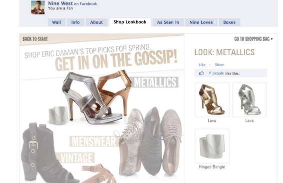 Screen capture of Nine West shop on Facebook.