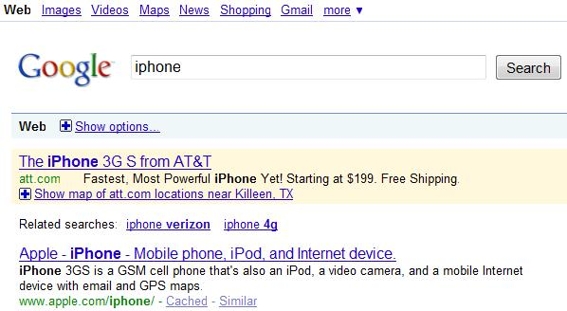 Screenshot of Google search for the keyword "iPhone."