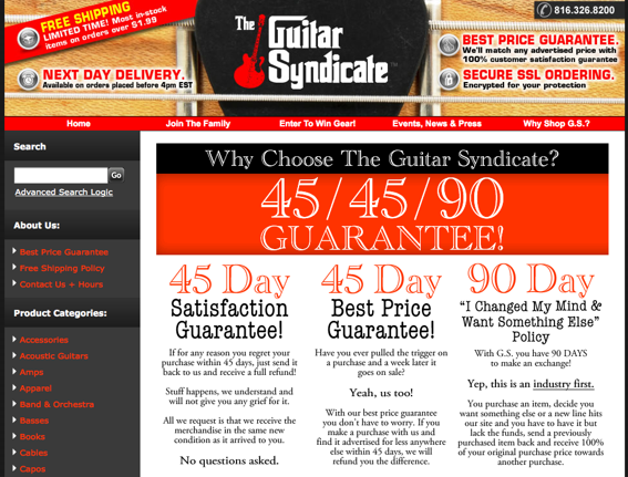 Screenshot of Guitar Syndicate's home page.