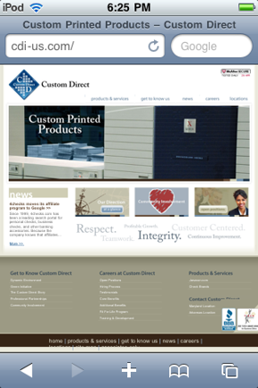 Custom Direct, mobile site.