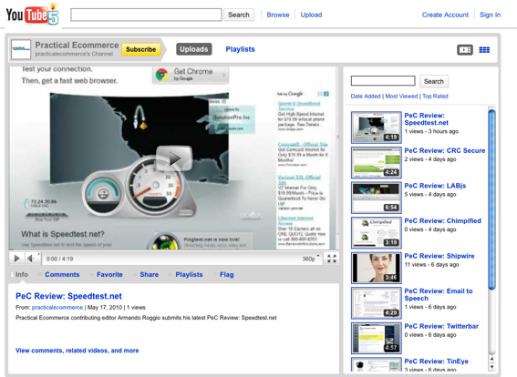 Practical eCommerce's YouTube channel, partial screen capture.