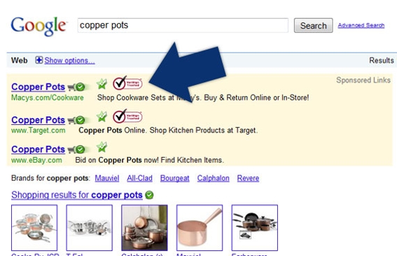 Screenshot of Google search results showing trust marks.