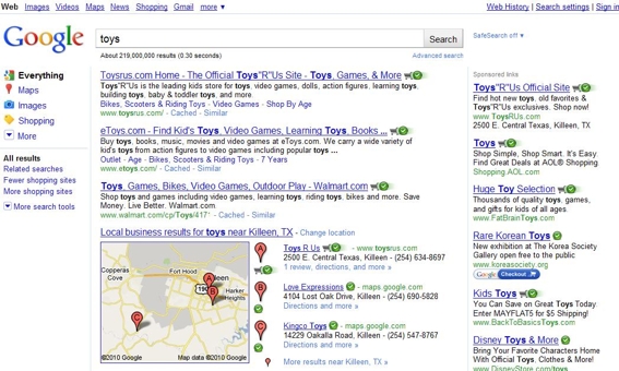 Google search results for "toys."
