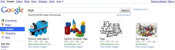 Image search example for "toys."