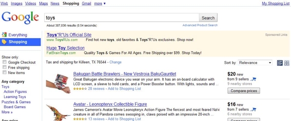 Shopping search results for "toys."
