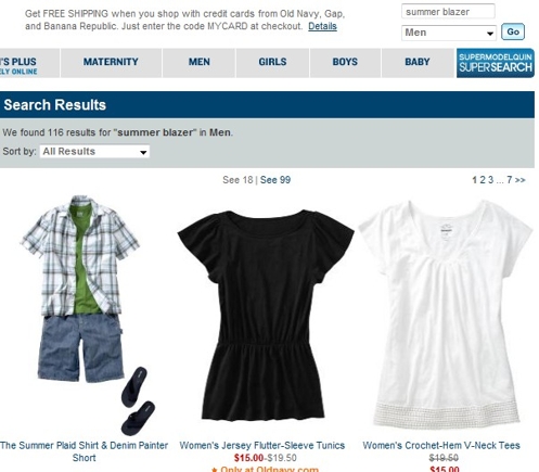 Search results for "Summer blazer" while defaulted to "Men's" category.