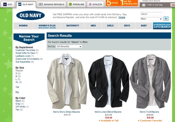 Search results for generic term "blazer."