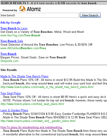 Search results screen capture, How-To-Plans.com