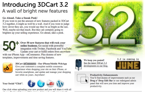 Screenshot of 3DCart SocialCommerce announcement.