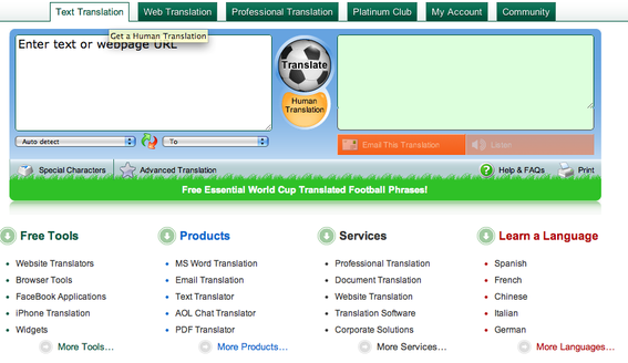 Freetranslations.com, screen capture.