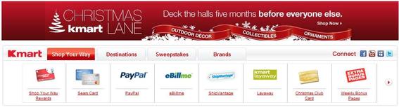 Screen capture from Kmart's home page showing 'Christmas Lane.'