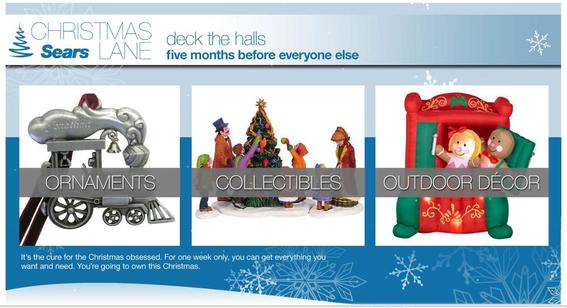 Screen capture showing Christmas ornaments on Sears' website.