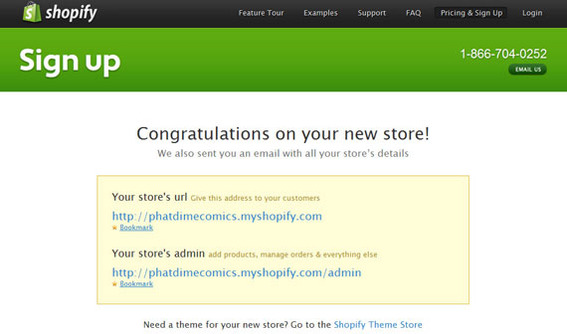 Shopify confirmation sign-up page.