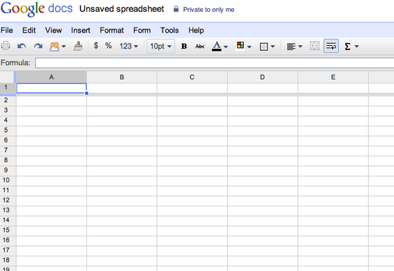 Example of spreadsheet on Google Docs.