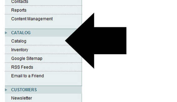 Detail of Magento admin showing 'Catalog' under the Catalog menu.