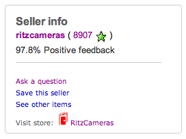 Screenshot of eBay seller's information.