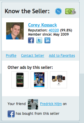 Screenshot of sample seller profile on Addoway.