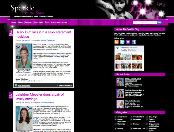 Screenshot of Sparkle Like the Stars blog.