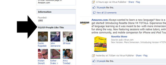 Detail of Amazon's Facebook page showing the number of Amazon's Facebook fans.