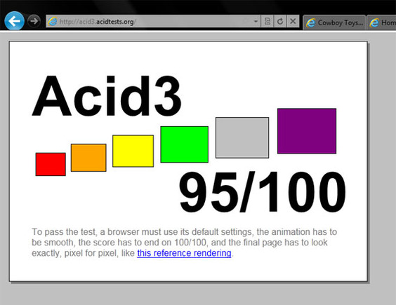 Acid3 test results of IE9.