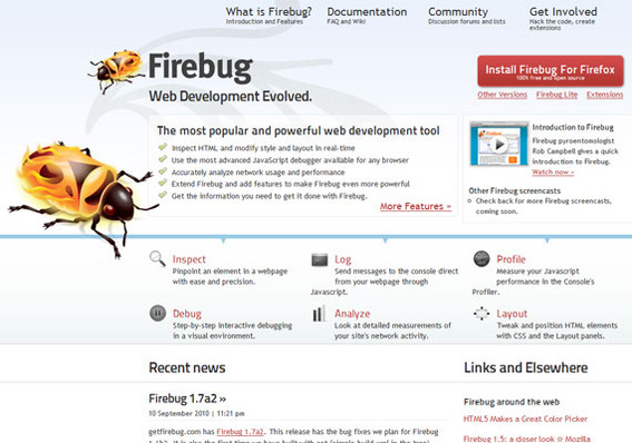 Firebug home page.