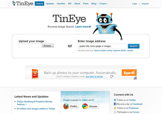 TinEye home page.