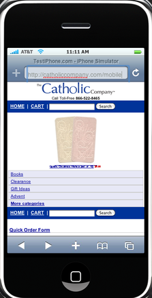 The Catholic Company home page from an iPhone.