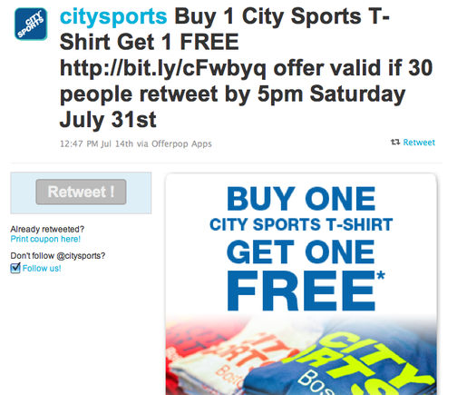 City Sports deal on Offerpop's Twitter app.