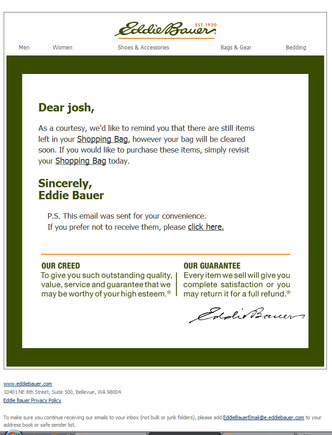 Sample of a remarketing email from Eddie Bauer. (Image courtesy of RevenueExpect.)