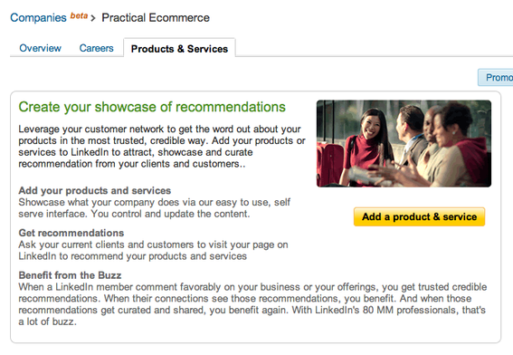Products & Services tab, for LinkedIn users.