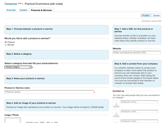 Product form page, for LinkedIn users.