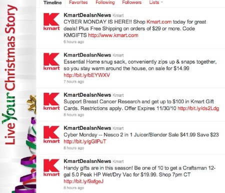 Kmart Cyber Monday promotions, on Twitter.